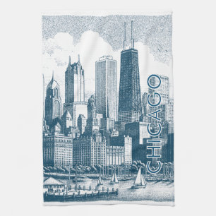Paño De Cocina Blanco azul de Chicago