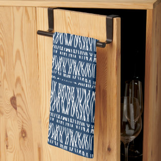 Paño De Cocina Blanco azul tejido tribal estampado