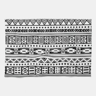 Paño De Cocina Blanco Con El Patrón De Ikat Tribal Negro Sin Marg