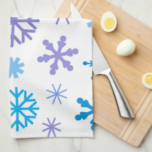 PAÑO DE COCINA BLANCO CON SNOWFLAKES DE INVIERNO AZUL Y PURPLE