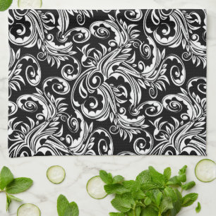 Paño De Cocina Blanco floral del negro del modelo de Paisley