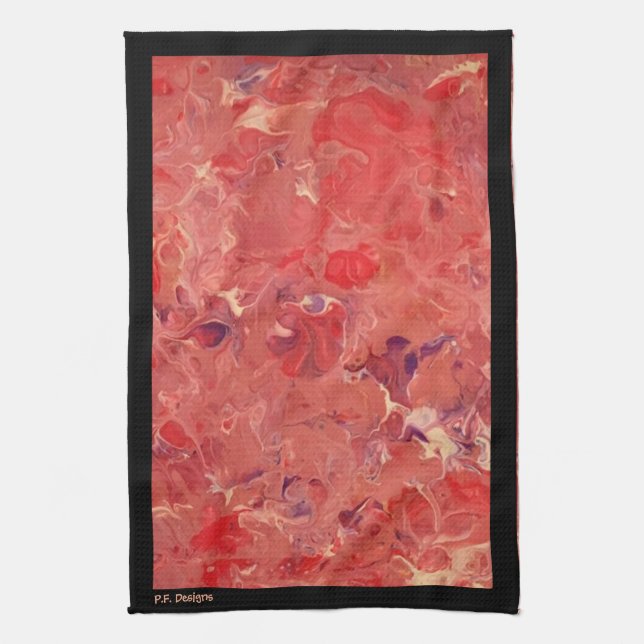 Paño De Cocina Blanco morado rojo abstracto negro acrílico (Vertical)