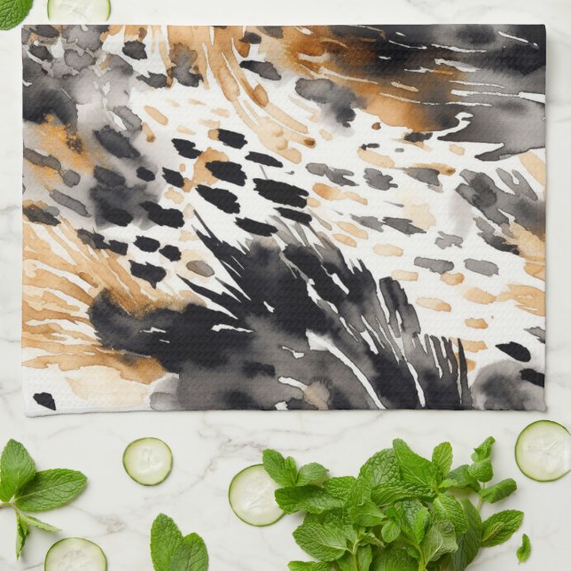 Paño De Cocina Blanco Negro Crema Leopardo Animal   (Doblado)