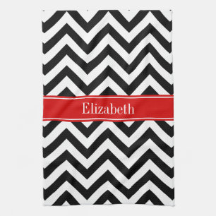 Paño De Cocina Blanco Negro LG Chevron Rojo Nombre Monograma