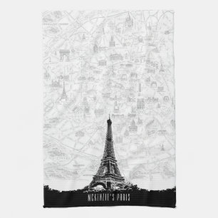 Paño De Cocina Blanco negro vintage Paris Torre Eiffel Añadir no