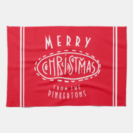 Paño De Cocina Blanco rojo Feliz Navidad personalizado