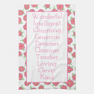 Paño De Cocina Blanco rosa y verde