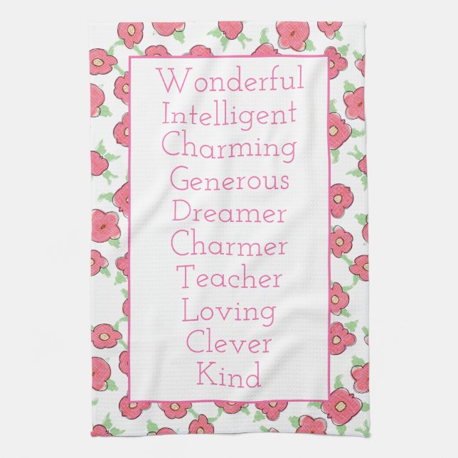 Paño De Cocina Blanco rosa y verde (Vertical)