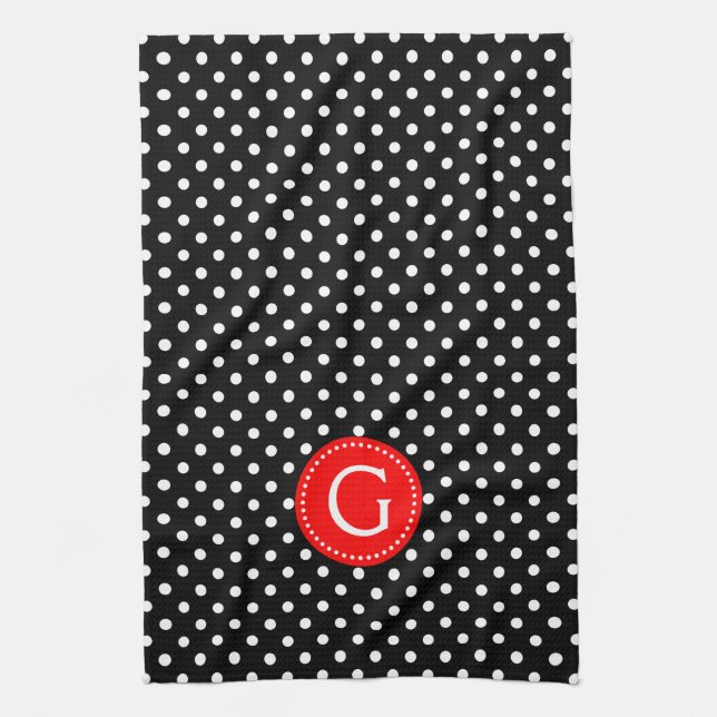 Paño De Cocina Blanco Sobre Polka Negro Doce Acento Rojo (Vertical)