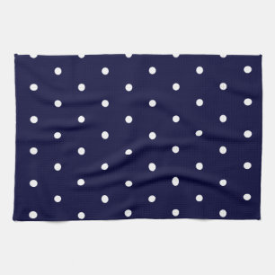 Paño De Cocina Blanco sobre puntos de polka de la marina