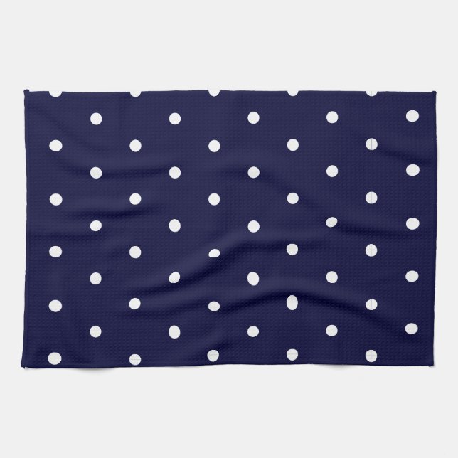 Paño De Cocina Blanco sobre puntos de polka de la marina (Horizontal)