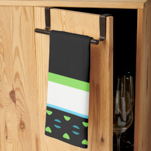 Paño De Cocina Blanco verde azul y negro acentuado