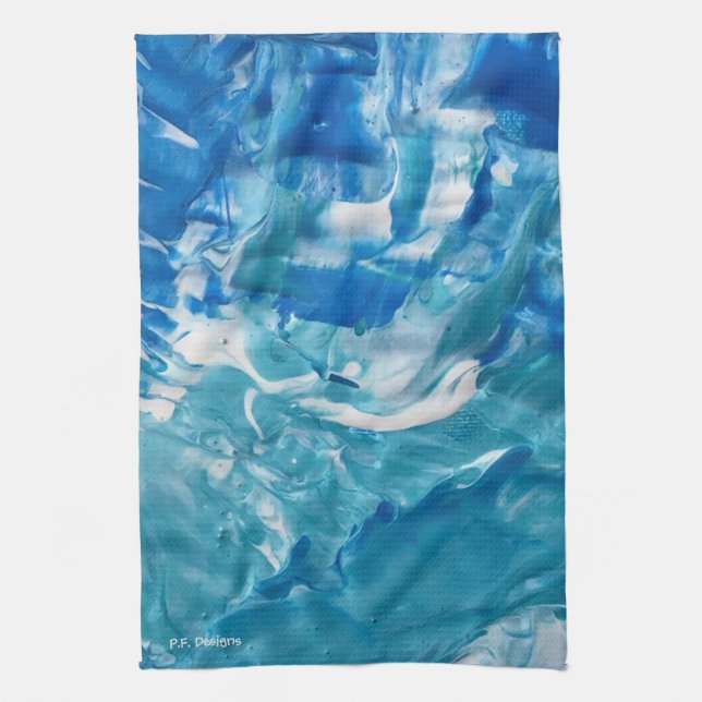 Paño De Cocina Blanco Verde azulado Azul Resumen Acrílico (Vertical)