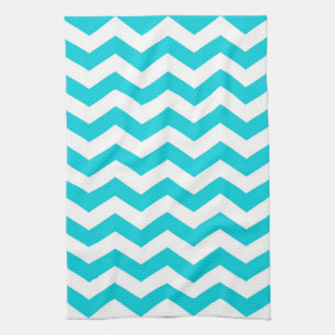 Paño De Cocina Blanco y modelo de zigzag de la aguamarina