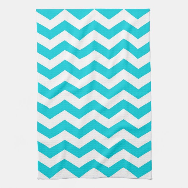 Paño De Cocina Blanco y modelo de zigzag de la aguamarina (Vertical)