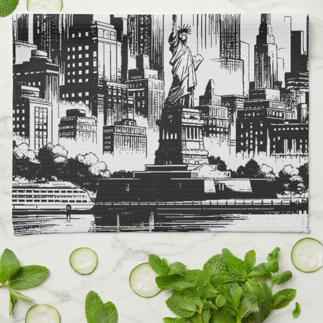 Paño De Cocina Blanco y negro de Nueva York (Doblado)