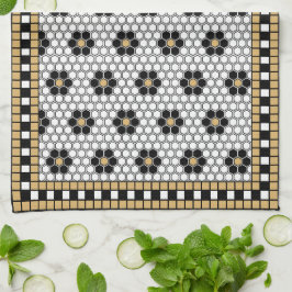 Paño De Cocina Blanco y oro negro inspirado por el mosaico