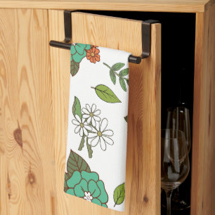 Paño De Cocina Blanco y Verde Floral Retro