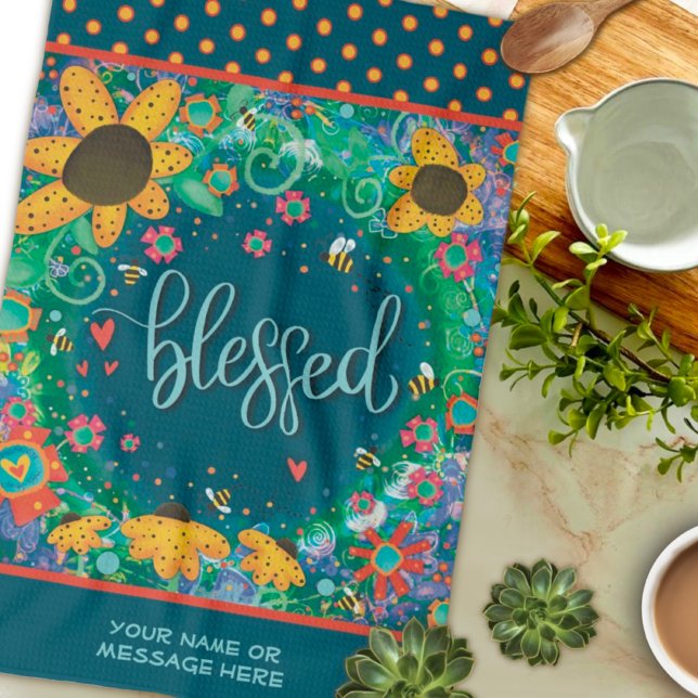 Paño De Cocina Blessed Floral Bees Hearts Fun Citate Name (Subido por el creador)