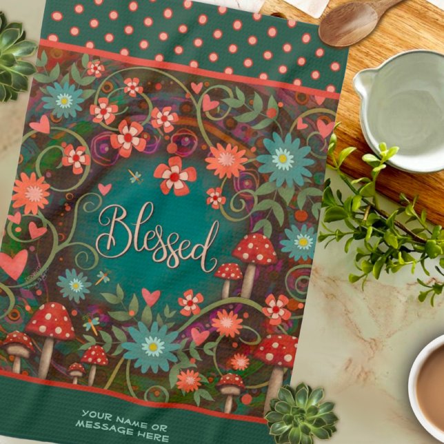 Paño De Cocina Blessed Floral Hearts Mushrooms Diversión Nombre d (Subido por el creador)