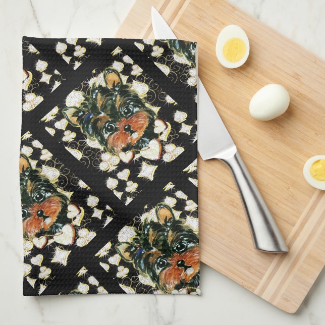 PAÑO DE COCINA BLING YORKIE POO  (Doblado Cuarto)