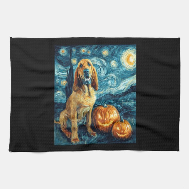Paño De Cocina Bloodhound Cute Dog Halloween Jack O Lantern Pumpk (Horizontal)