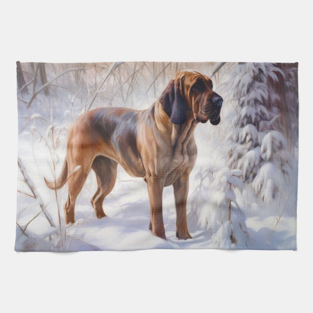 Paño De Cocina Bloodhound deja que nieve Navidades (Horizontal)
