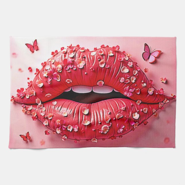 Paño De Cocina Blooming Lips: Floral Butterfly Kiss (Horizontal)