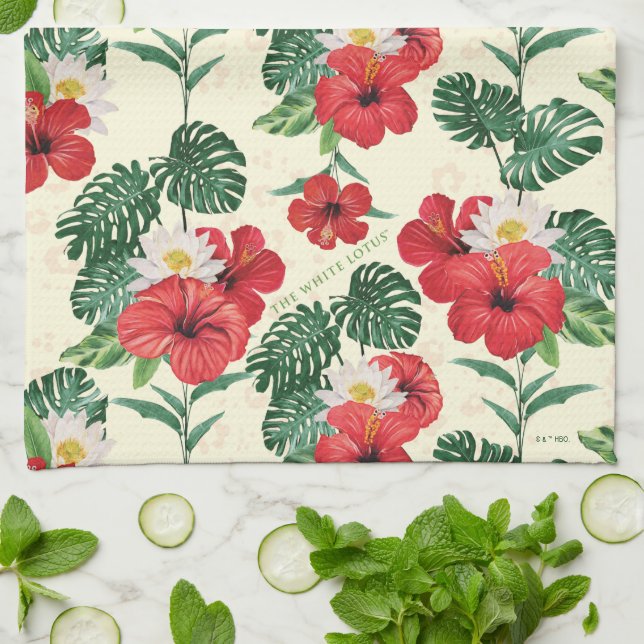 Paño De Cocina Blooms tropicales del Loto Blanco (Doblado)