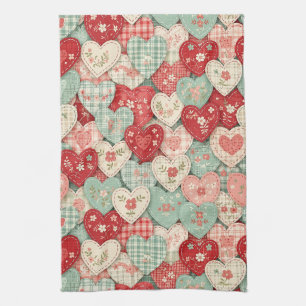 Paño De Cocina Bloque de Colcha de Corazón Rústico Multicolor