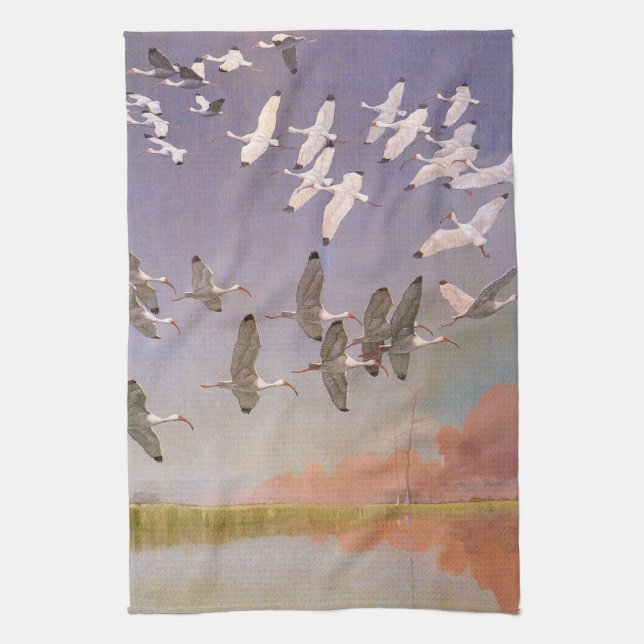 Paño De Cocina Bloque de Ibis volando sobre humedales, aves vitíc (Vertical)