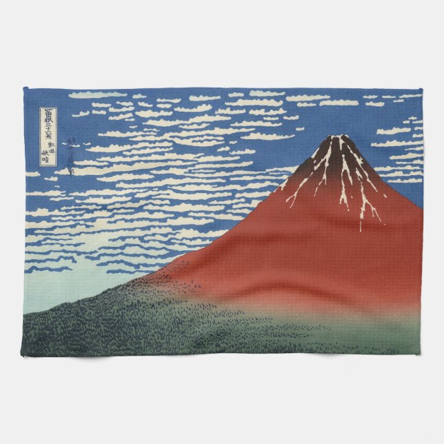 Paño De Cocina Bloque de madera japonés: Viento rojo fuji meridio (Horizontal)