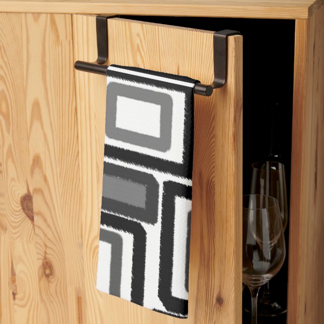 Paño De Cocina Bloques geométricos de gris negro (Pliegue de tercios)