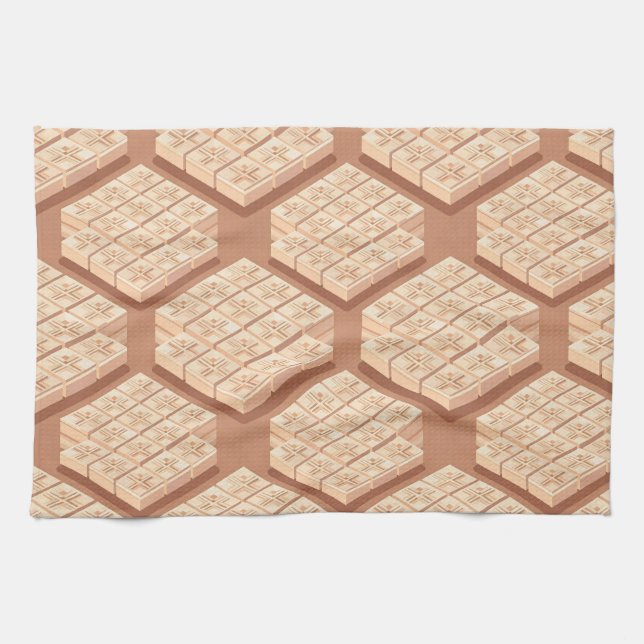 Paño De Cocina Bloques geométricos isométricos marrones claros (Horizontal)