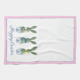 Paño De Cocina Blue and White Chinoiserie With Rabbit Topiaries