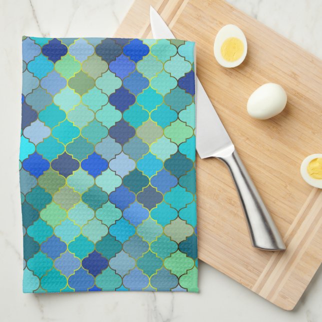 Paño De Cocina Blue Aqua Moroccan Mosaic (Doblado Cuarto)