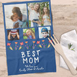 Paño De Cocina Blue Best Mom Flores 5 Collage de fotos Keepsake<br><div class="desc">Cute Blue Best Mom Flores 5 Collage de fotos Keepsake Fleece Blanket. Flores dibujadas a mano con hermosos colores primaverales y 5 fotos de fondo azul marino. Crea tu propio regalo personal para una madre en el Día de la Madre,  cumpleaños o Navidades y agrega tus nombres y fotos.</div>
