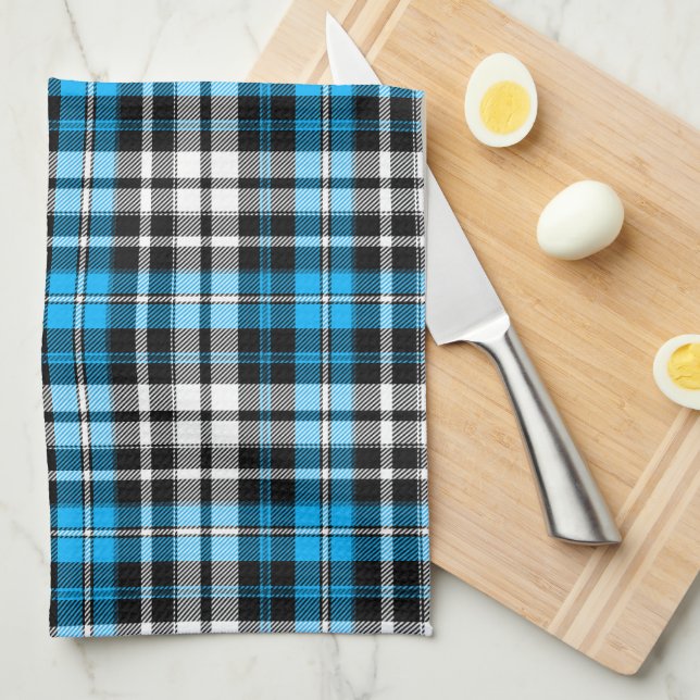 Paño De Cocina Blue Black White Plaid Tartan Pattern Design  (Doblado Cuarto)