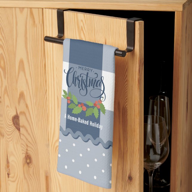 Paño De Cocina Blue Buffalo Checks Holly Leaves y Berries Chris (Pliegue de tercios)