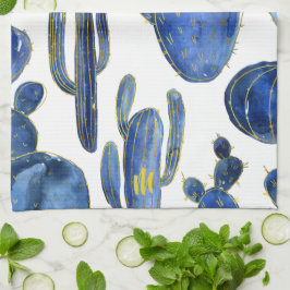 Paño De Cocina Blue Cactus Art Desert Moda Gold Fun INICIAL