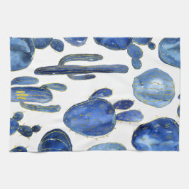Paño De Cocina Blue Cactus Art Desert Moda Gold Fun INICIAL