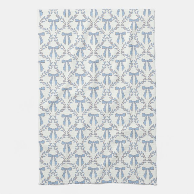 Paño De Cocina Blue Coquette Bows, Trellis, Preppy (Vertical)