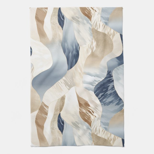 Paño De Cocina Blue Cream Ivory Abstract Waves Beach (Vertical)