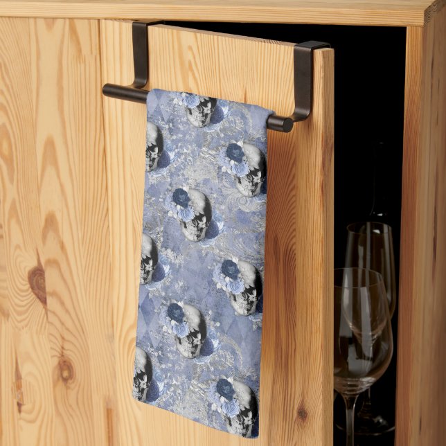 Paño De Cocina Blue Floral Skull Series Design 2 (Pliegue de tercios)