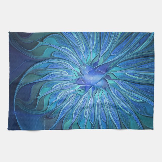 Paño De Cocina Blue Flower Fantasy Pattern, Abstract Fractal Art (Horizontal)