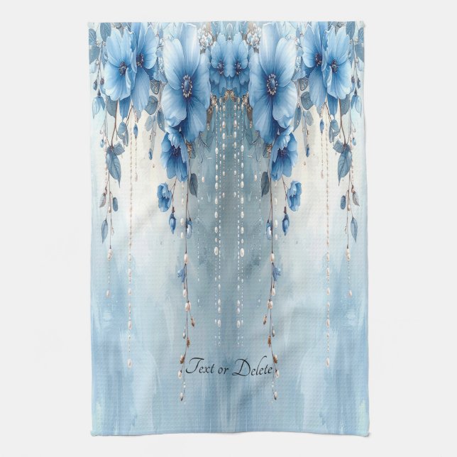 Paño De Cocina Blue Flowers and Pearls Kitchen Towel (Vertical)