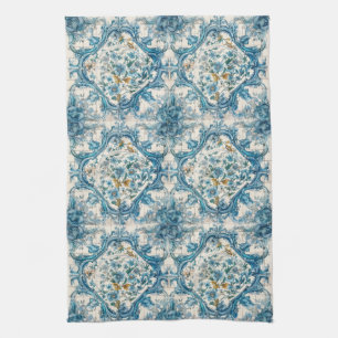 Paño De Cocina Blue Gold & White Talavera Azulejo Tile Look 3