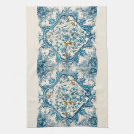 Paño De Cocina Blue Gold & White Talavera Azulejo Tile Look 3