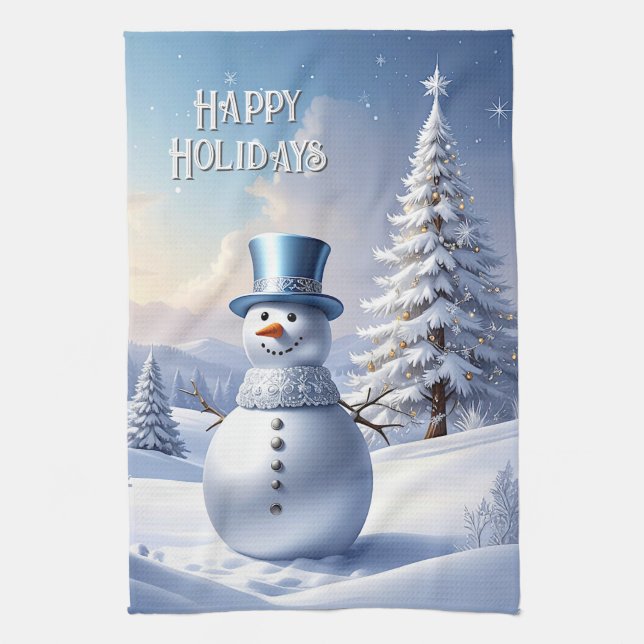 Paño De Cocina Blue Hat Snowman Christmas Tree Holiday (Vertical)