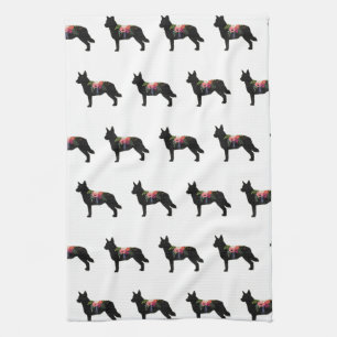 Paño De Cocina Blue Heeler Dog Rama Silhouette Boho Floral